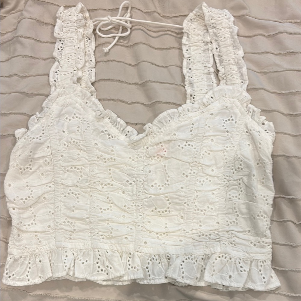 Urban Outfitters White Ruffled Tie Front Crop Tank